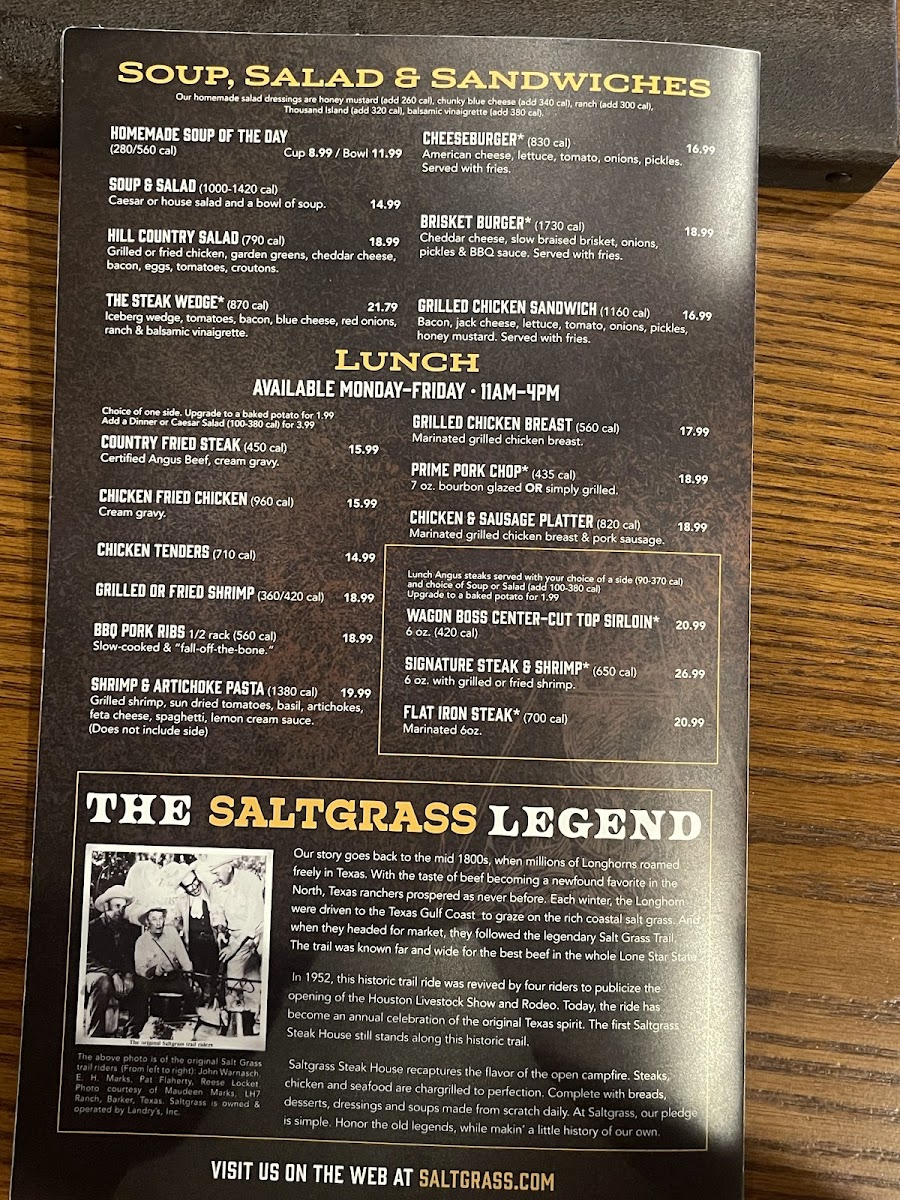 Saltgrass Steak House Photo Menu 1