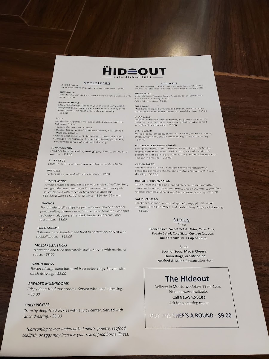The Hideout Photo Menu 2