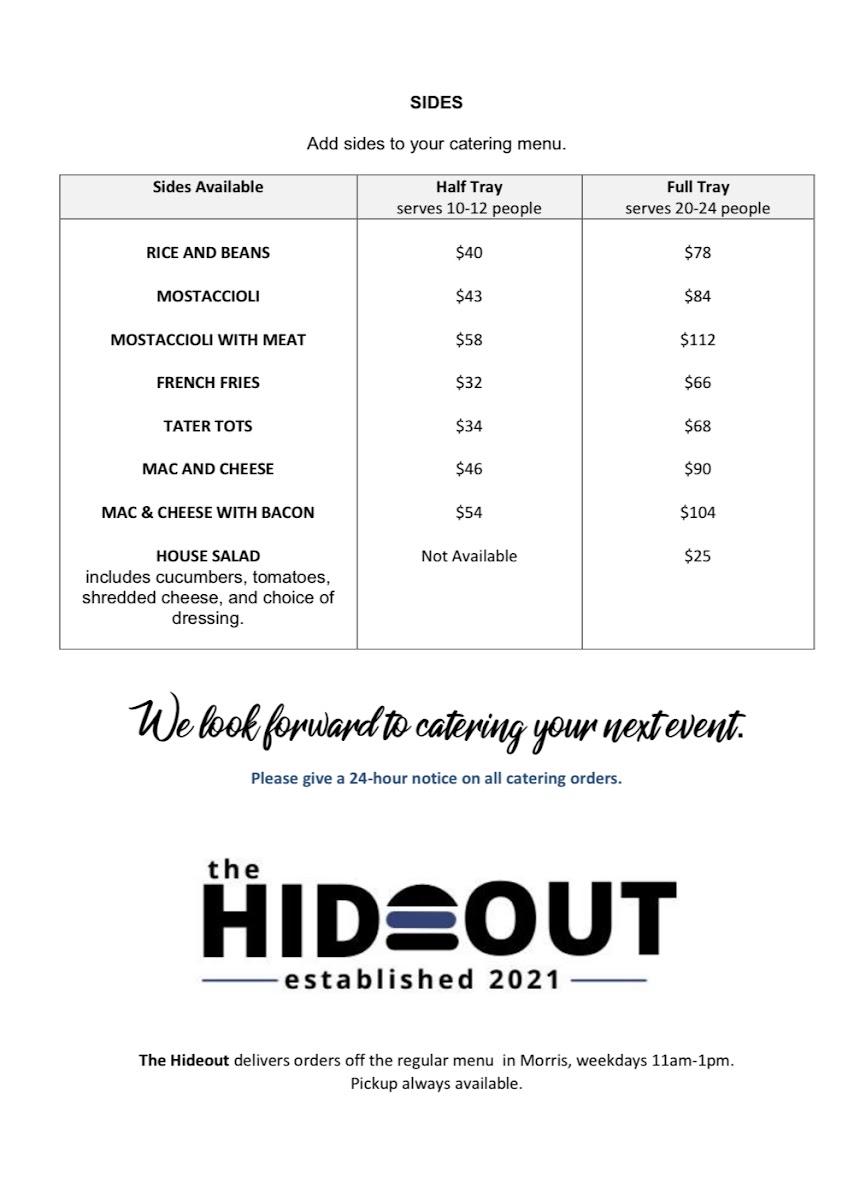 The Hideout Photo Menu 9