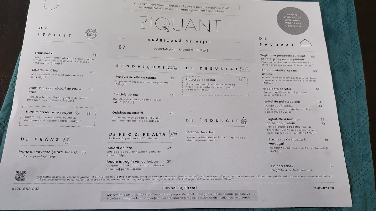 PIQUANT Restaurant Pitești Photo Menu 7