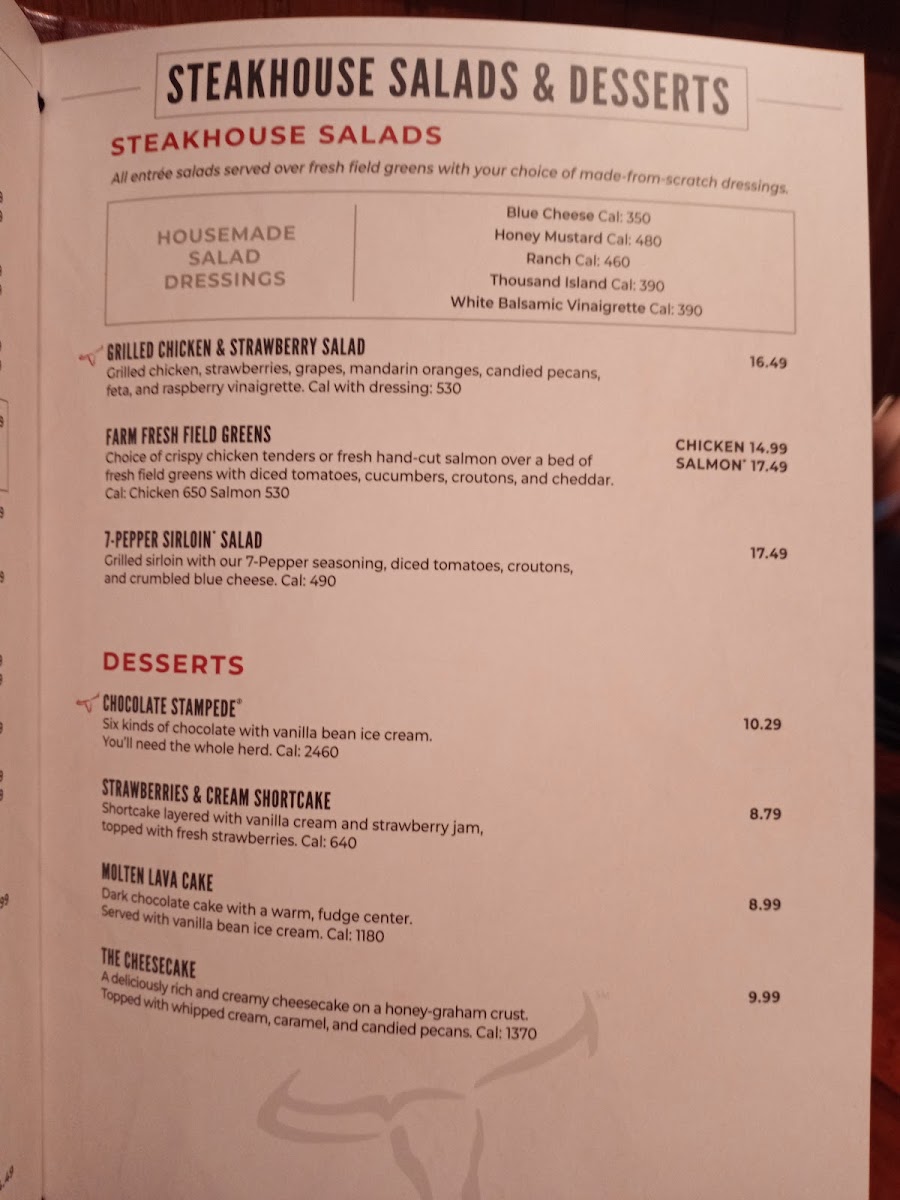 LongHorn Steakhouse Photo Menu 1