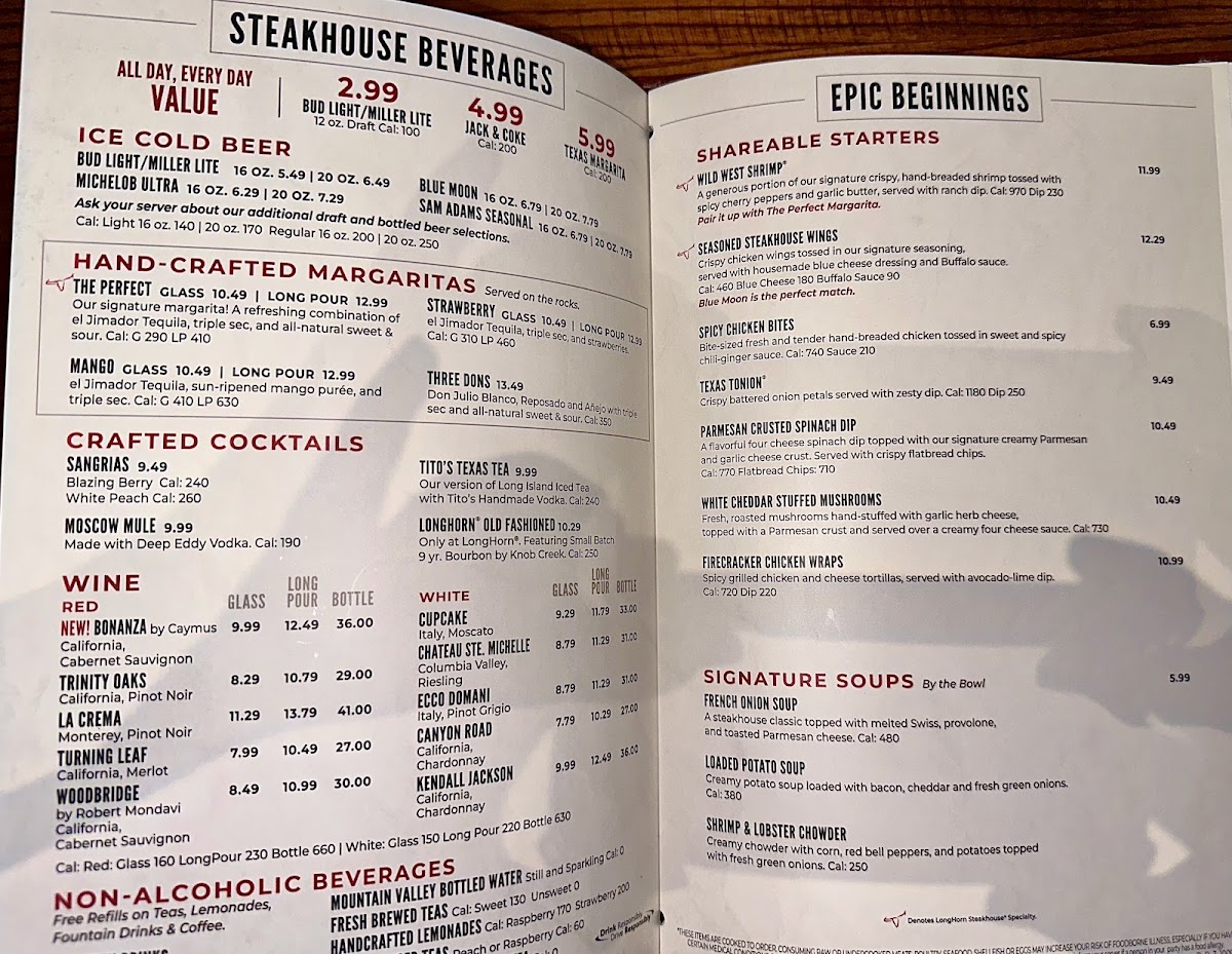 LongHorn Steakhouse Photo Menu 2