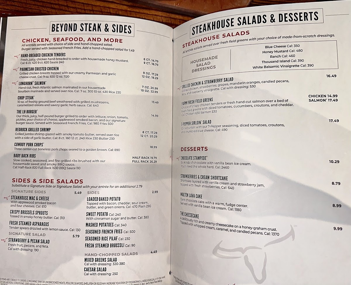 LongHorn Steakhouse Photo Menu 3