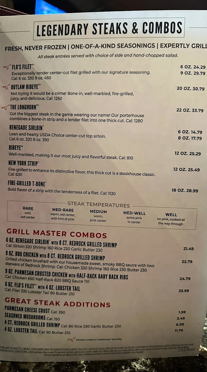 LongHorn Steakhouse Photo Menu 5
