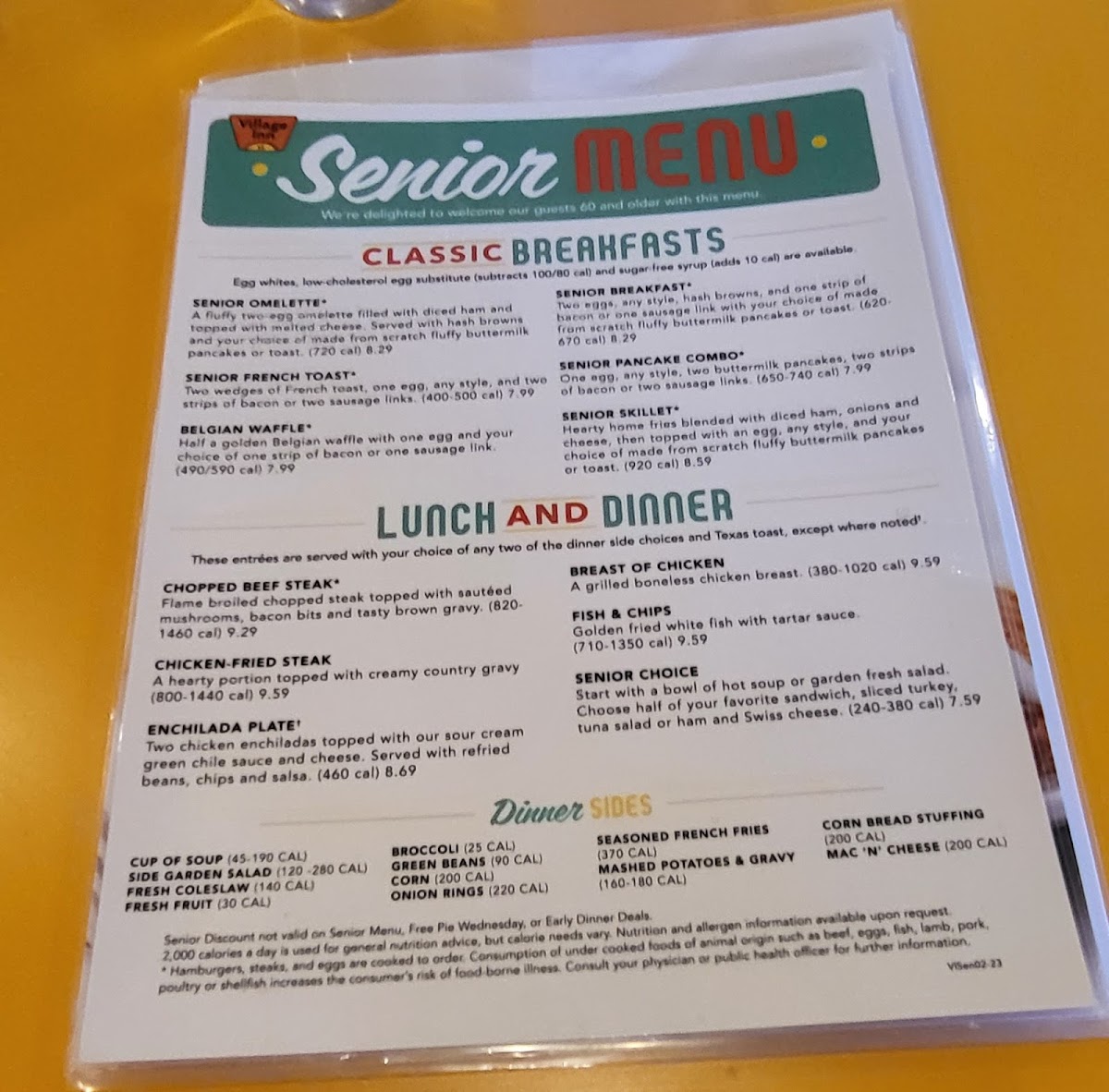 Village Inn Photo Menu 1