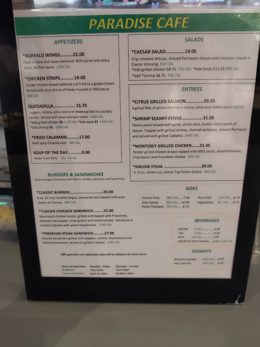 Paradise Cafe Photo Menu 1