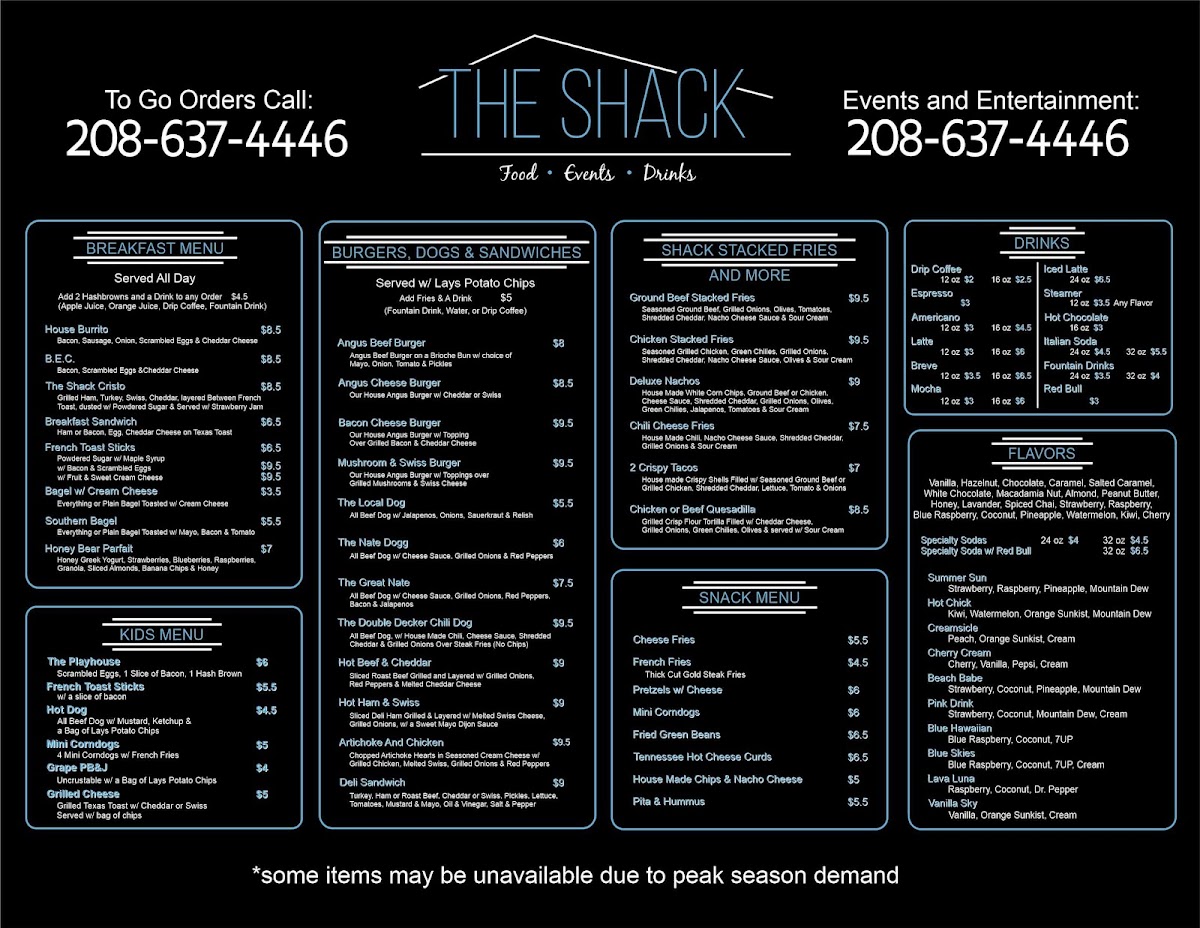 The Shack Photo Menu 2