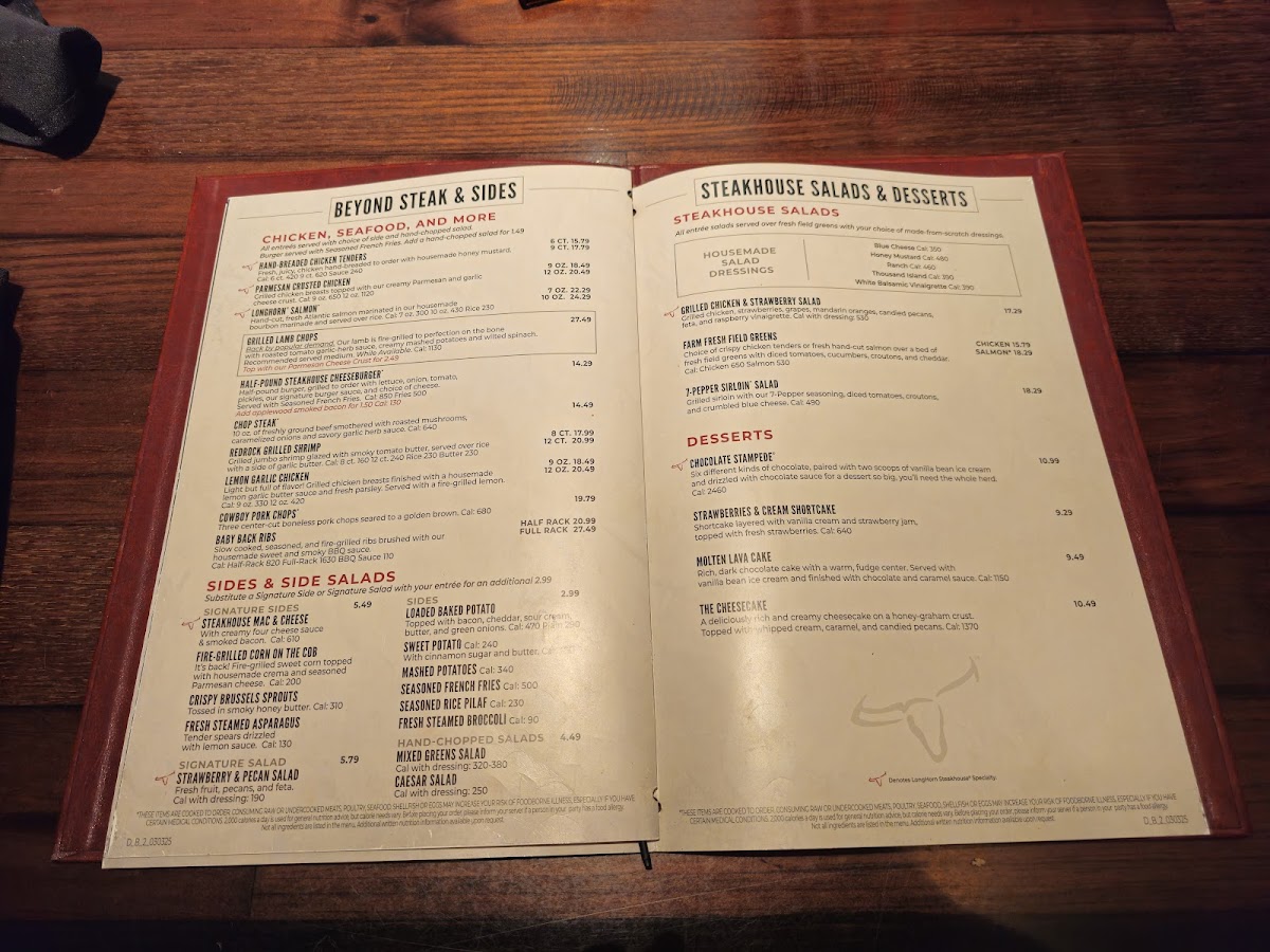 LongHorn Steakhouse Photo Menu 1