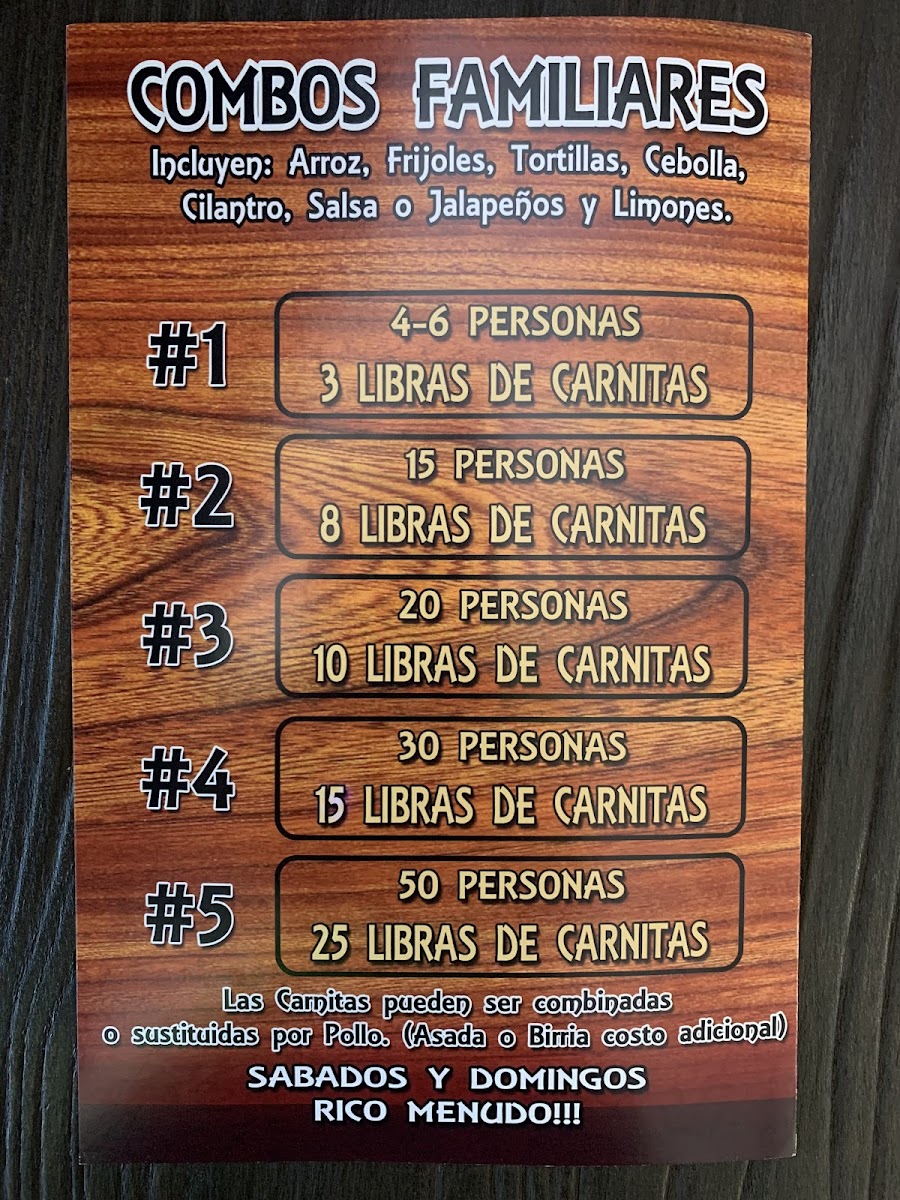 Carnitas el Bajio Photo Menu 1