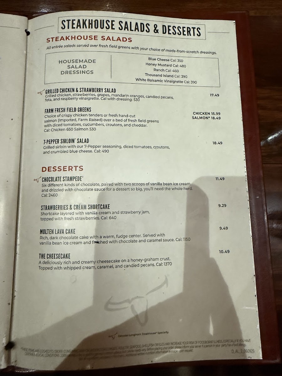 LongHorn Steakhouse Photo Menu 1