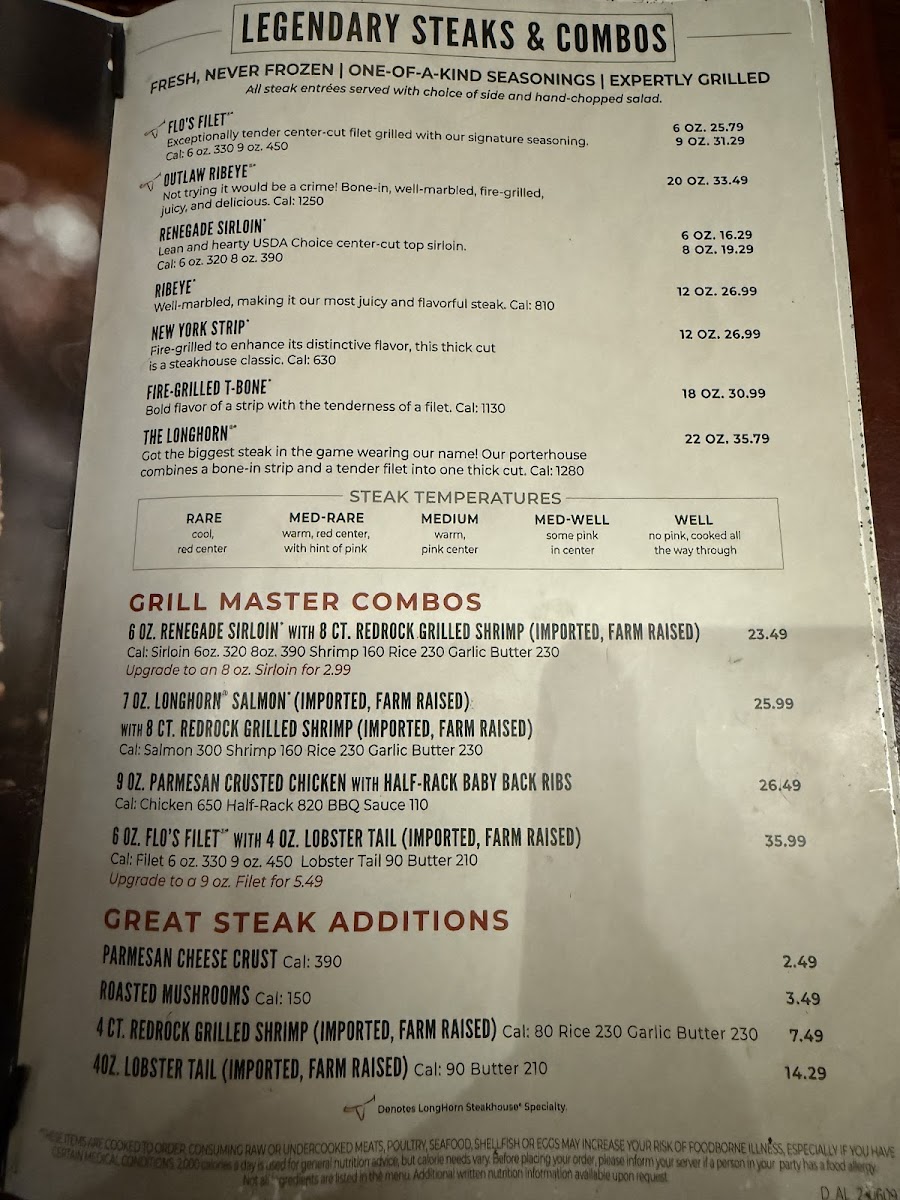 LongHorn Steakhouse Photo Menu 3