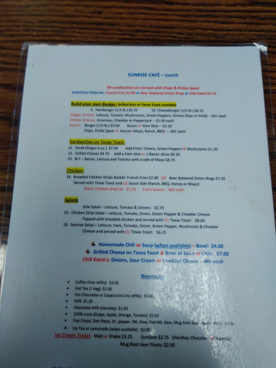 Sunrise Cafe Photo Menu 2