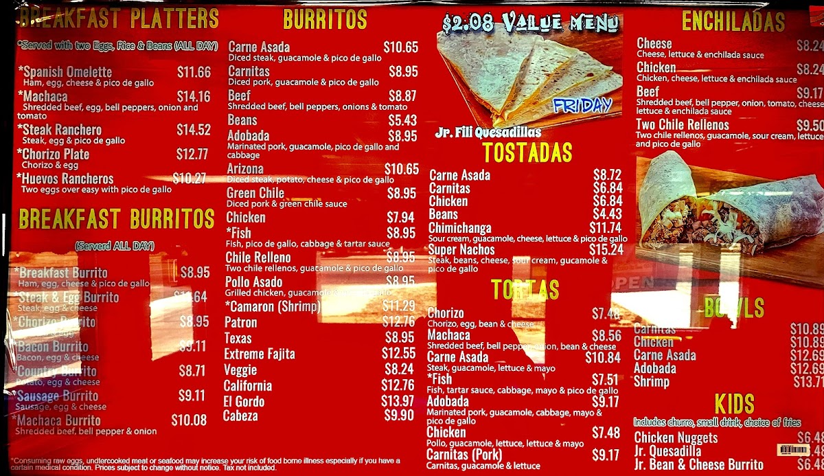 Filiberto's Mexican Food Photo Menu 1
