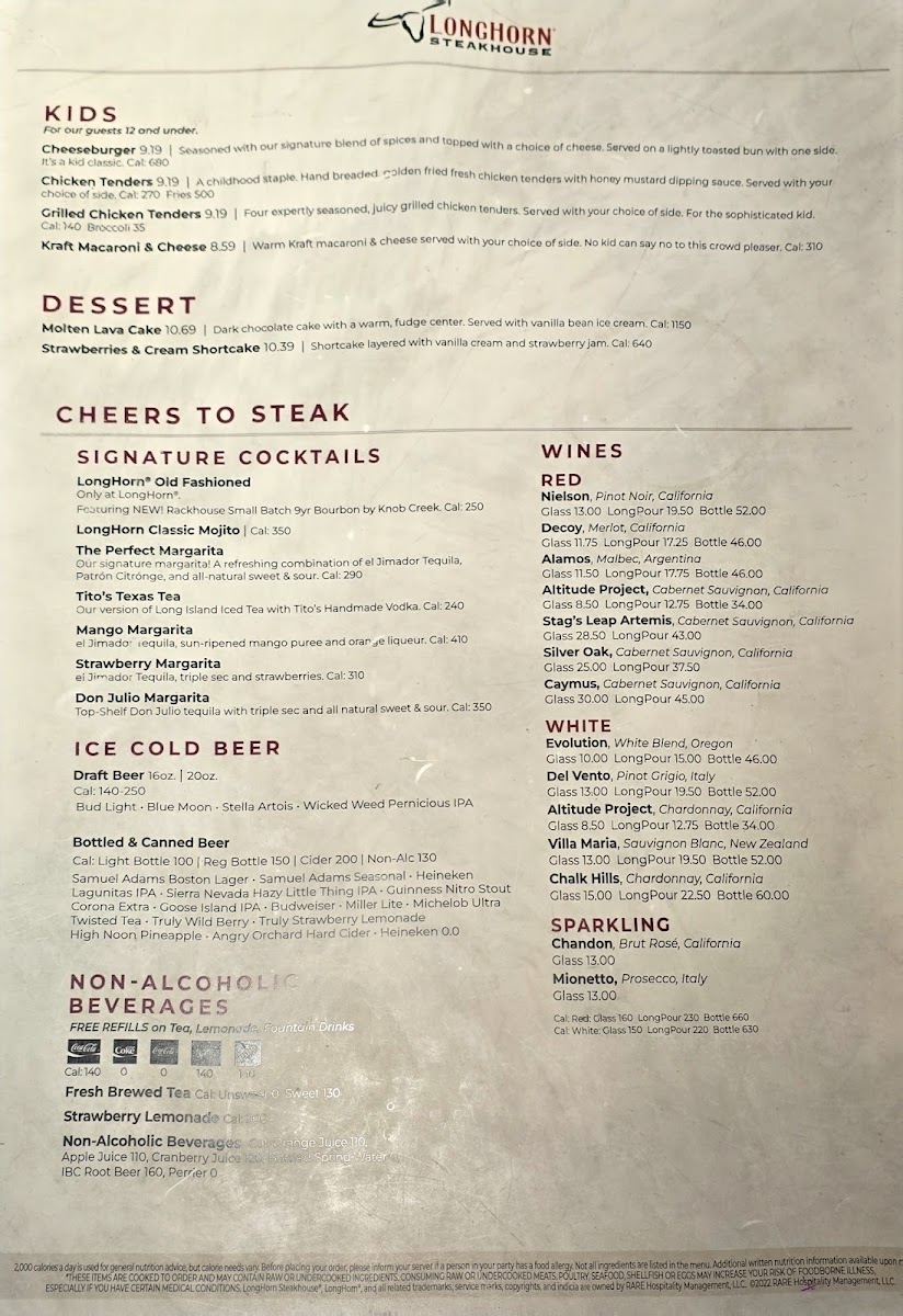 LongHorn Steakhouse Photo Menu 2