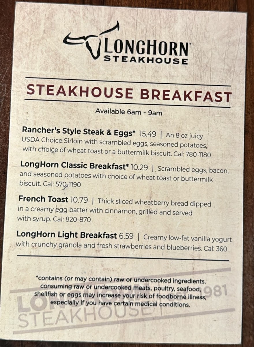 LongHorn Steakhouse Photo Menu 4