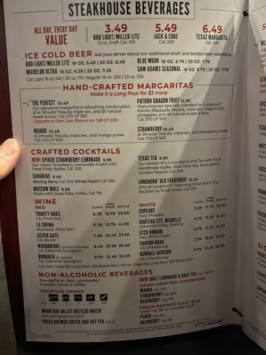 LongHorn Steakhouse Photo Menu 1