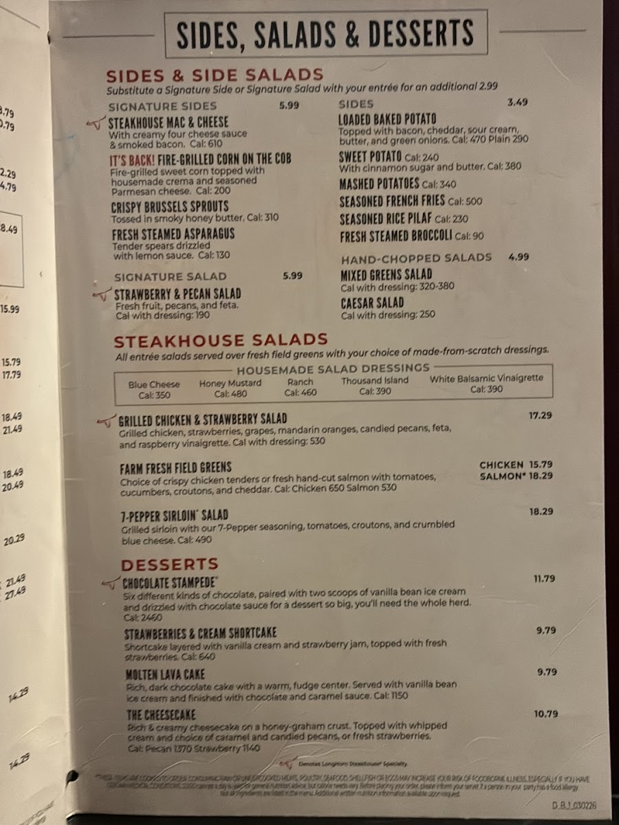 LongHorn Steakhouse Photo Menu 2