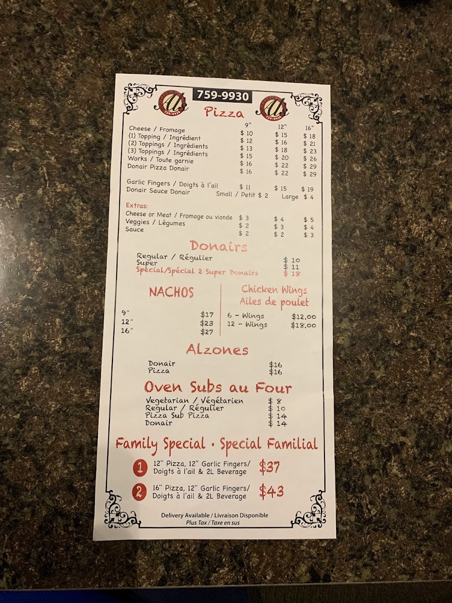 Al's Pizzeria Photo Menu 2