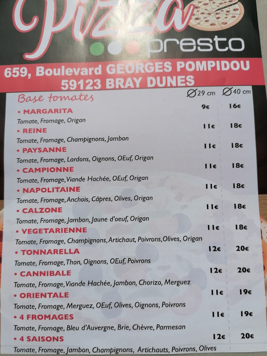Pizza Presto Photo Menu 1