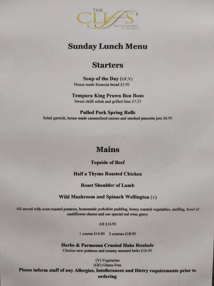 The Cliffs Restaurant Photo Menu 2