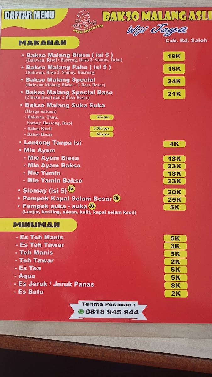 Bakso Malang Wiji Jaya Depok Photo Menu 2