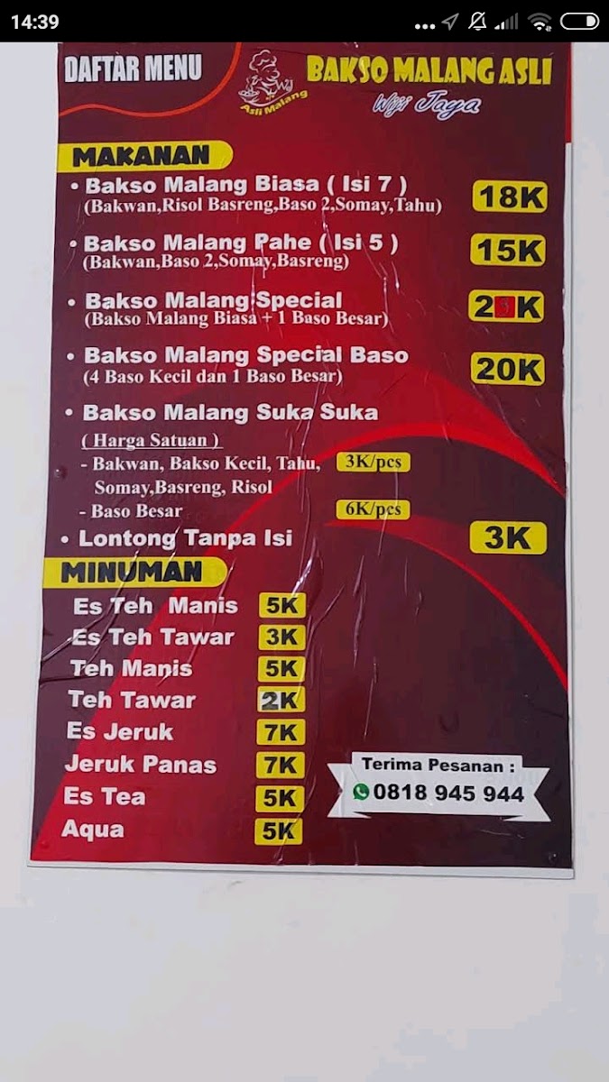 Bakso Malang Wiji Jaya Depok Photo Menu 5