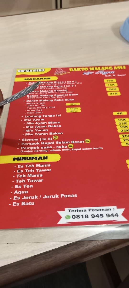 Bakso Malang Wiji Jaya Depok Photo Menu 7