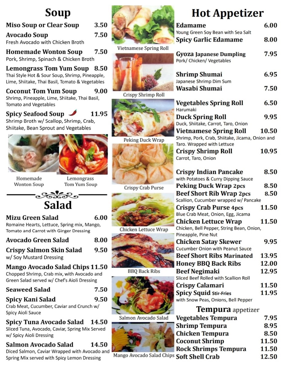 Mizu Hibachi & Sushi Photo Menu 1