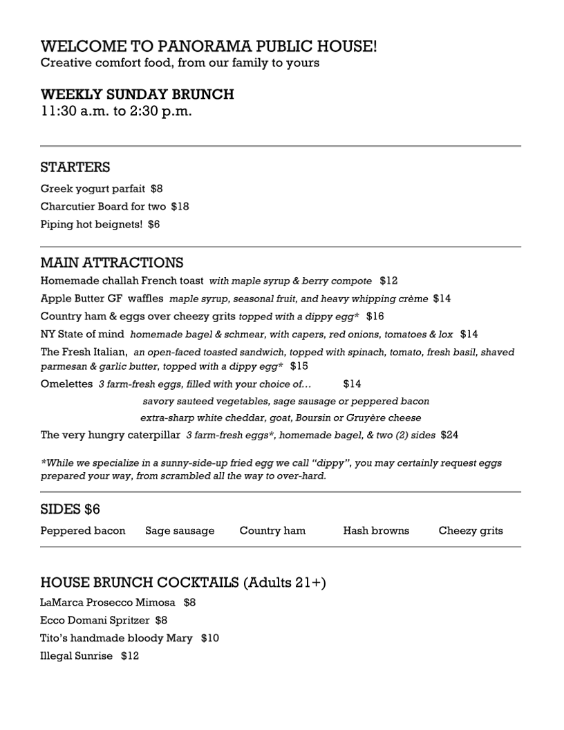 Panorama Public House Photo Menu 7