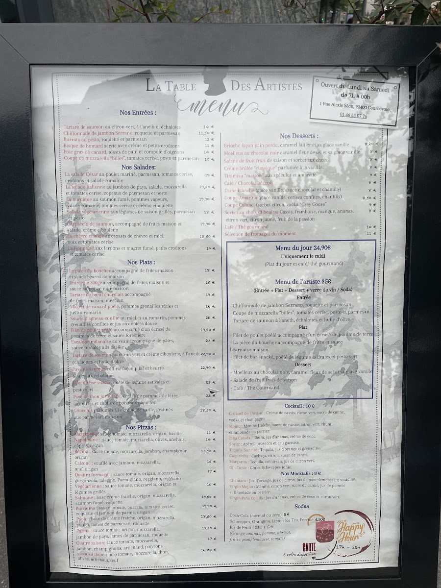 La Table des Artistes Photo Menu 9