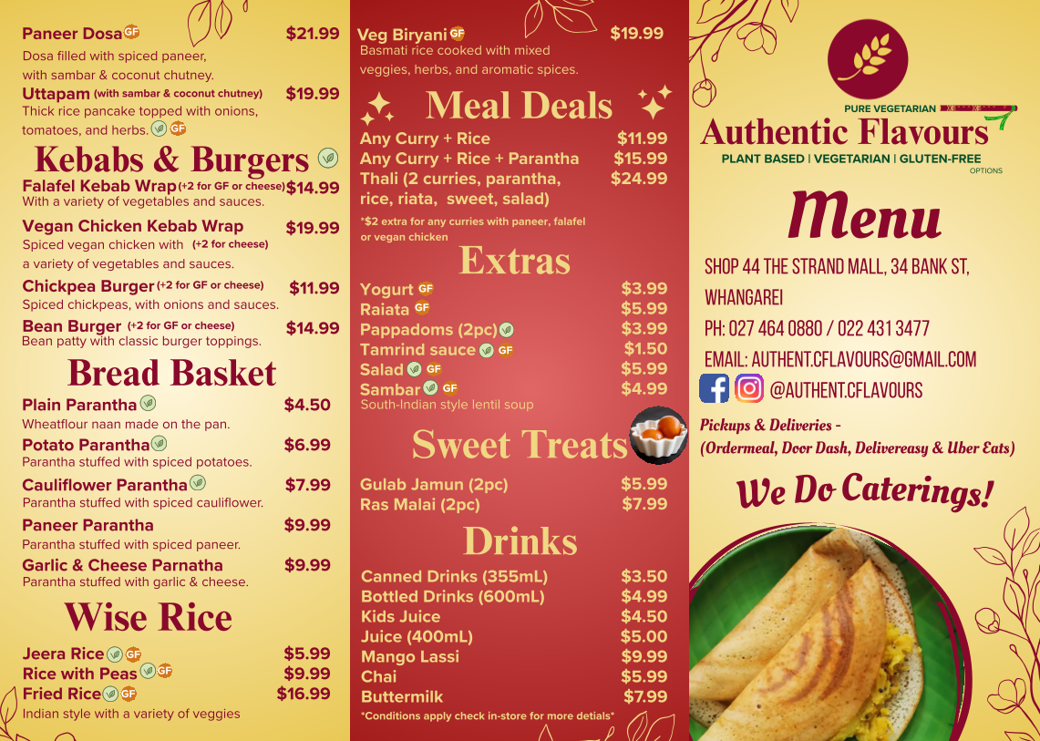 Authentic Flavours Vegetarian Takeaway Photo Menu 2