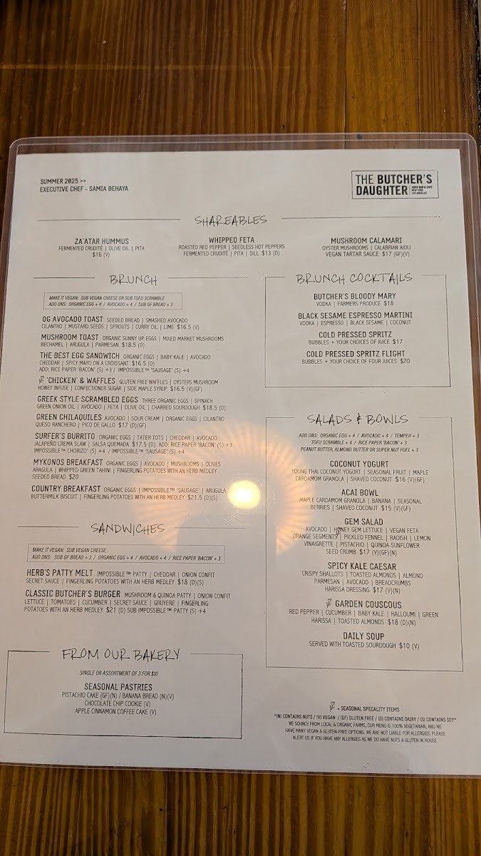 The Butcher's Daughter Photo Menu 1