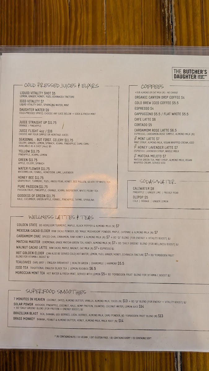 The Butcher's Daughter Photo Menu 2
