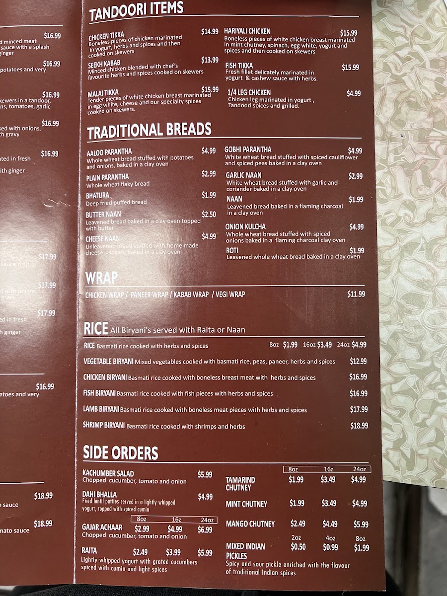 Kwality Fine Indian Cuisine Restaurant Photo Menu 4