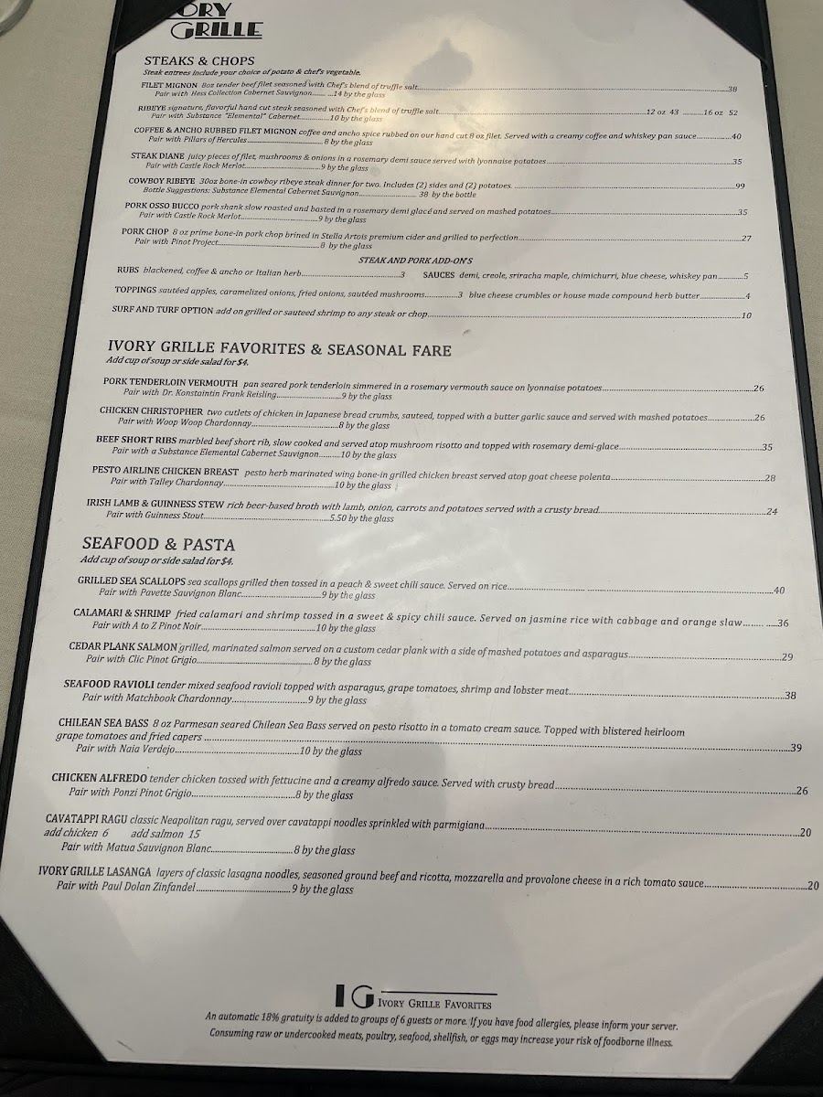 The Ivory Grille Photo Menu 1