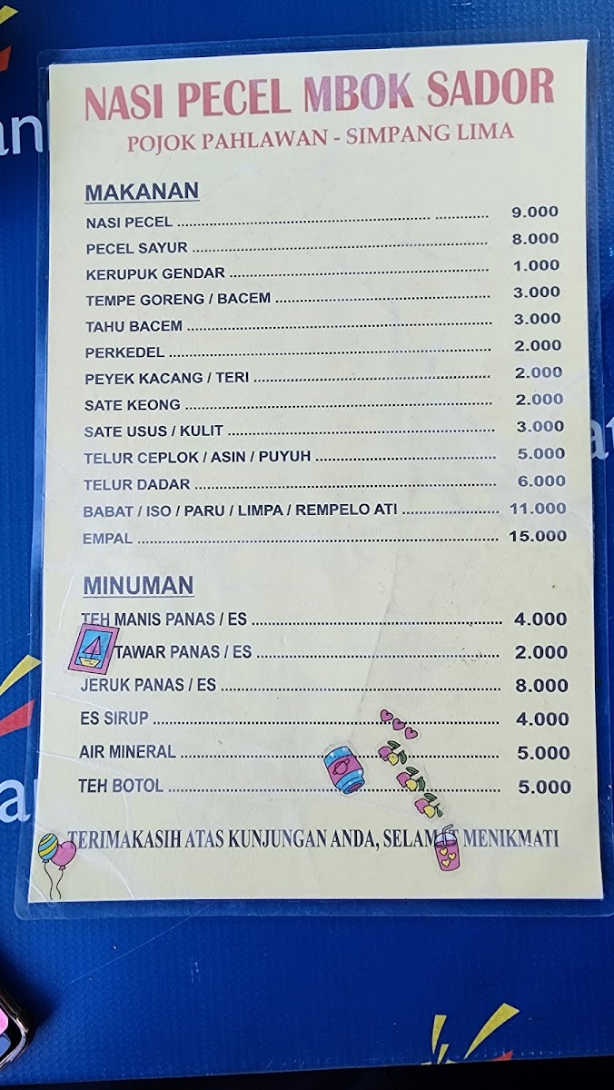 Nasi Pecel Mbok Sador Simpang Lima Photo Menu 10