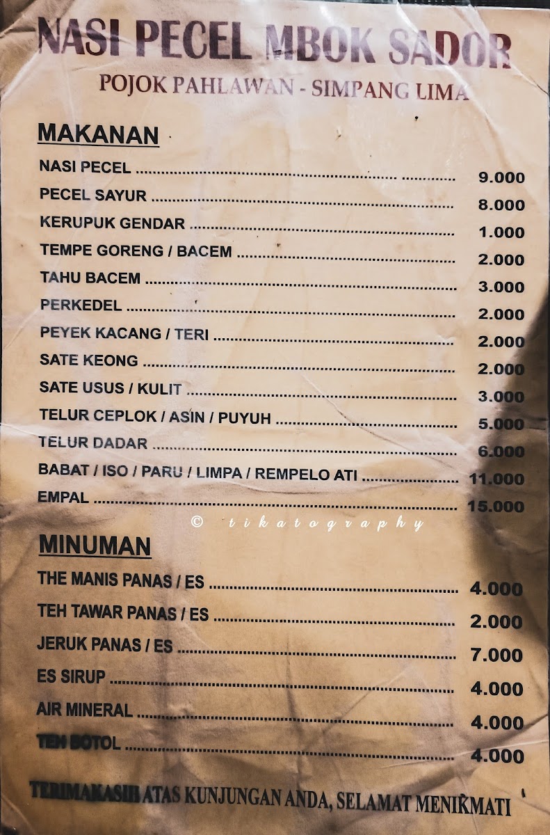 Nasi Pecel Mbok Sador Simpang Lima Photo Menu 6