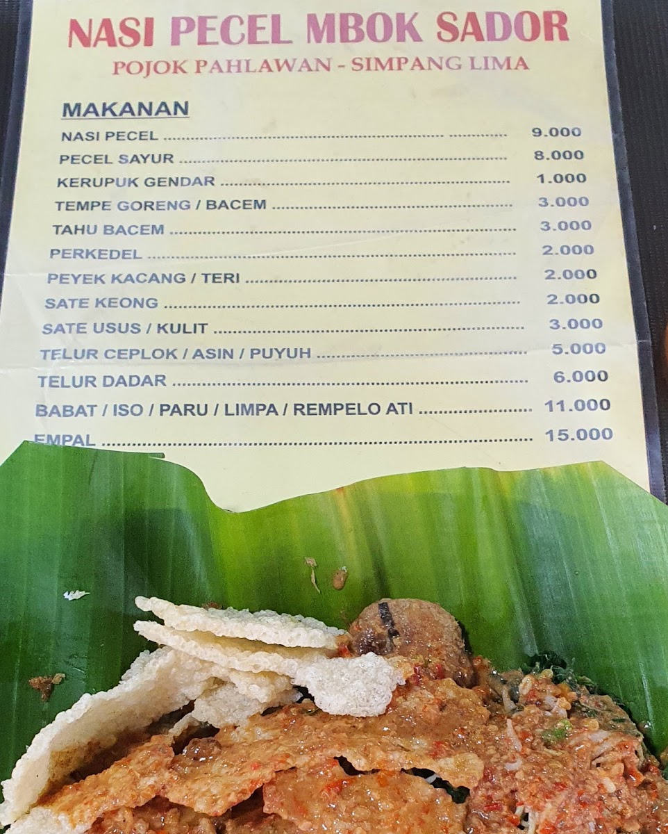 Nasi Pecel Mbok Sador Simpang Lima Photo Menu 7