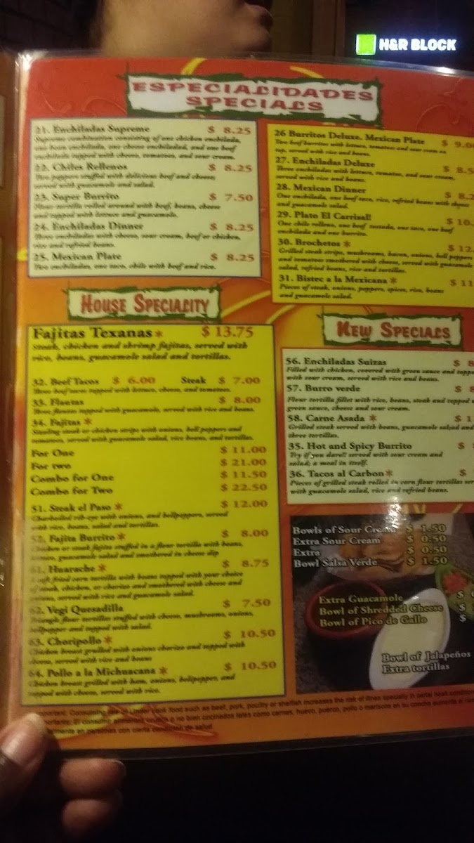 El Carrisal Mexican Restaurant Photo Menu 1