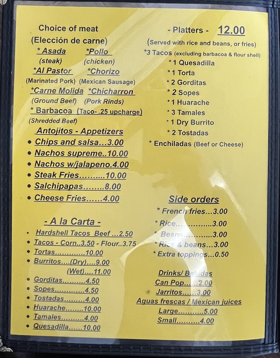El Torito Asador Photo Menu 1