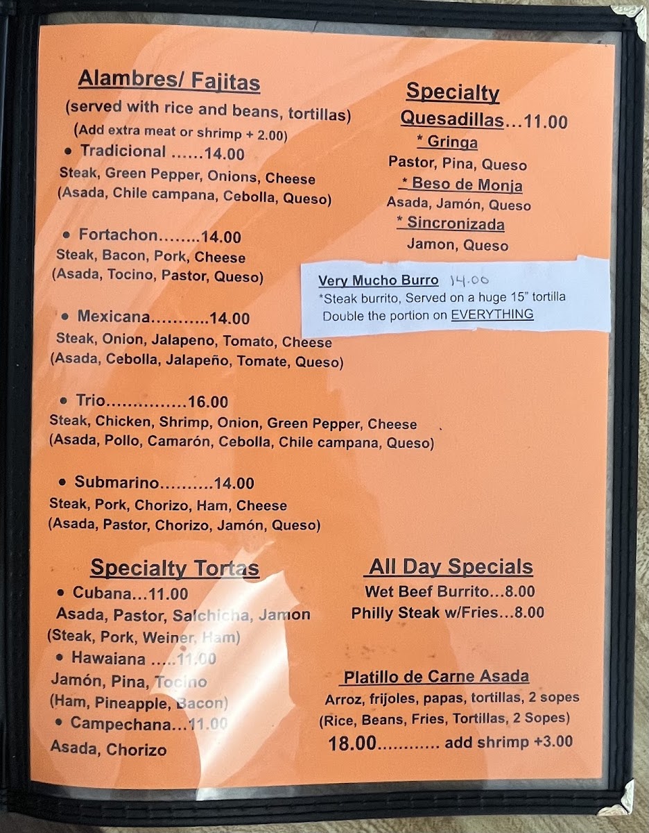 El Torito Asador Photo Menu 2