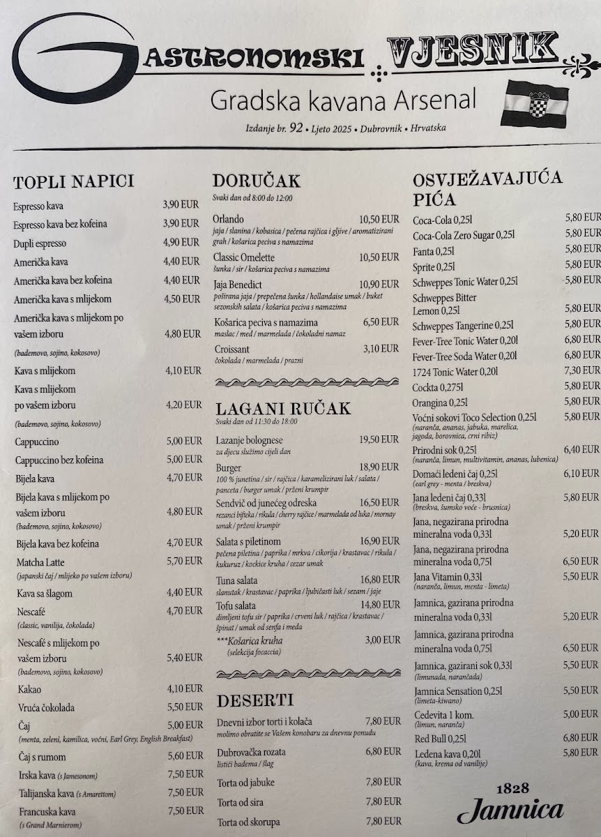Gradska kavana Arsenal Restaurant Photo Menu 3