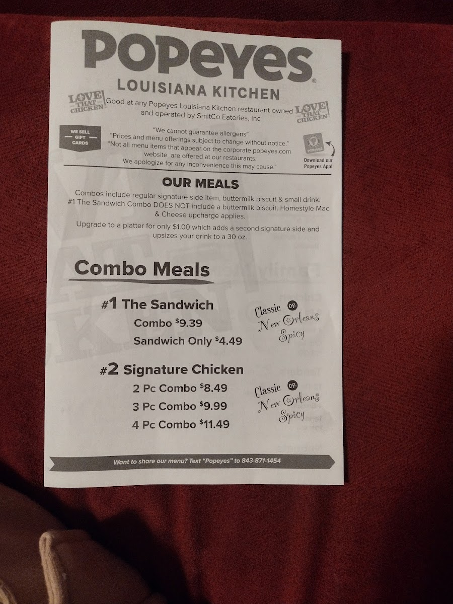 Popeyes Louisiana Kitchen Photo Menu 2