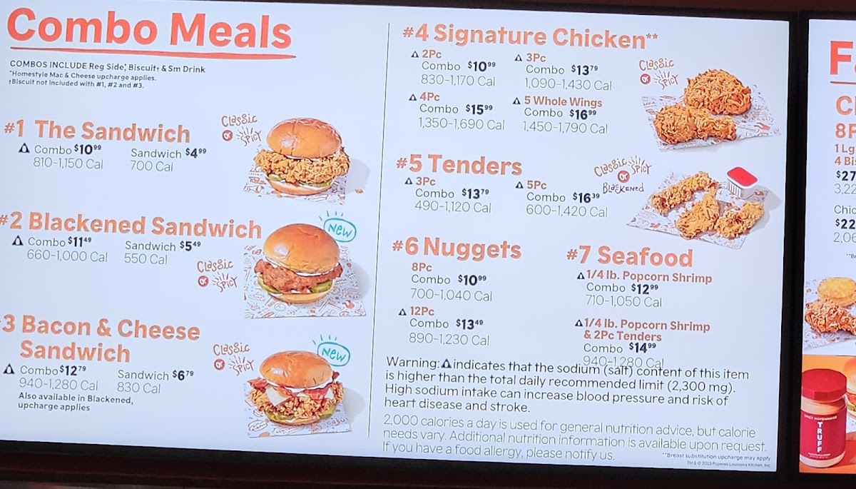Popeyes Louisiana Kitchen Photo Menu 1
