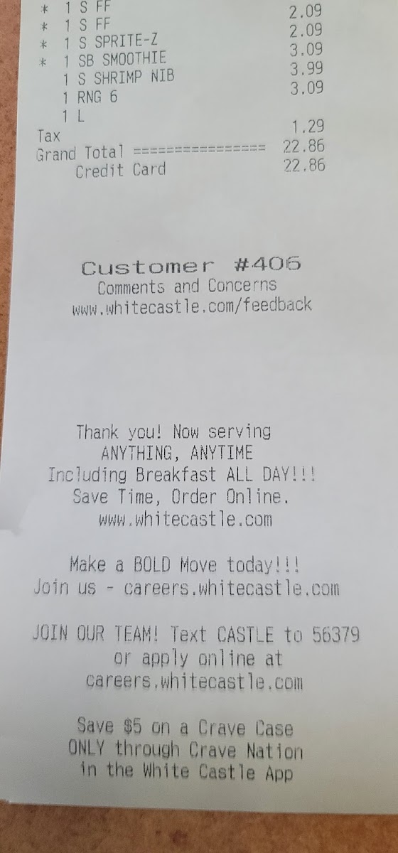White Castle Photo Menu 2