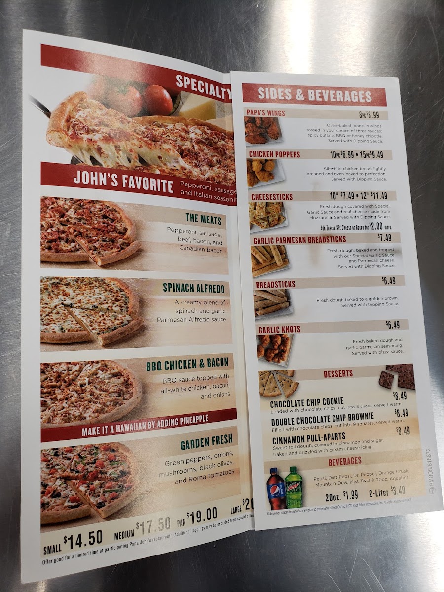 Papa Johns Pizza Photo Menu 1