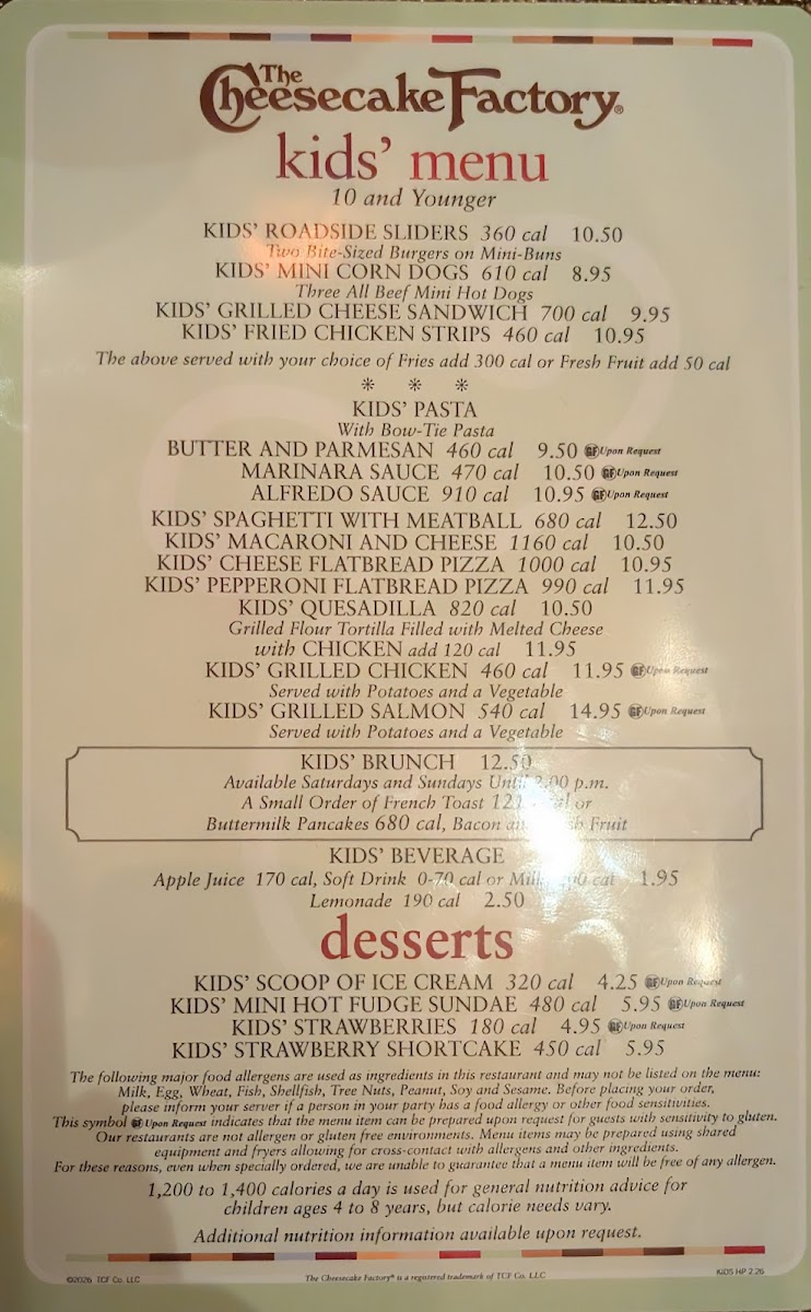 The Cheesecake Factory Photo Menu 1