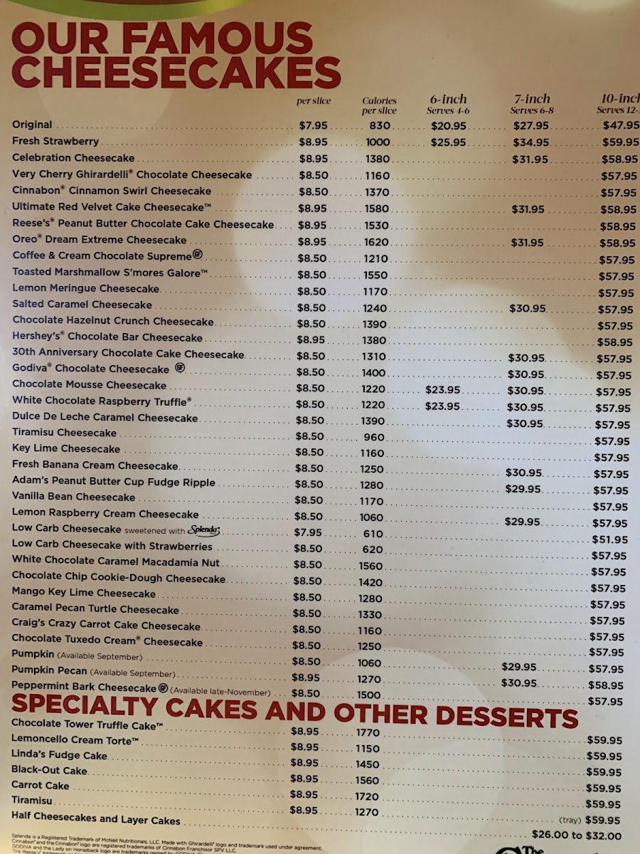 The Cheesecake Factory Photo Menu 7